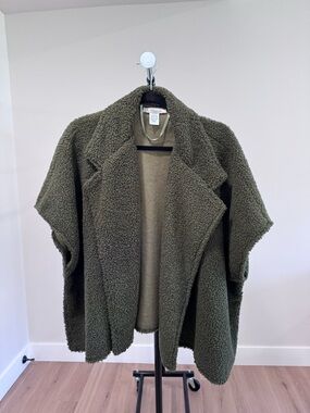 NWOT BCBGeneration Faux Shearling Collared Topper/Cape, Olive Green